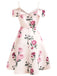 Robe Vintage Année 50 à Bretelles à Fleurs Roses Cocktail Pin Up