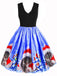 Robe de Noël Année 50 Patchwork Bleu de Chat Décolleté Chic
