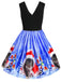 Robe de Noël Année 50 Patchwork Bleu de Chat Décolleté Chic