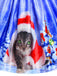 Robe de Noël Année 50 Patchwork Bleu de Chat Décolleté Chic