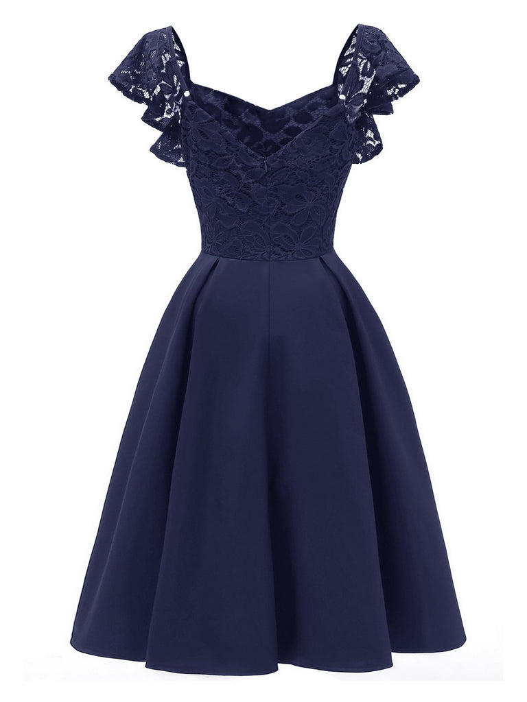 Robe Swing Vintage Année 50 Dentelle en Satin Soirée Cocktail Chic