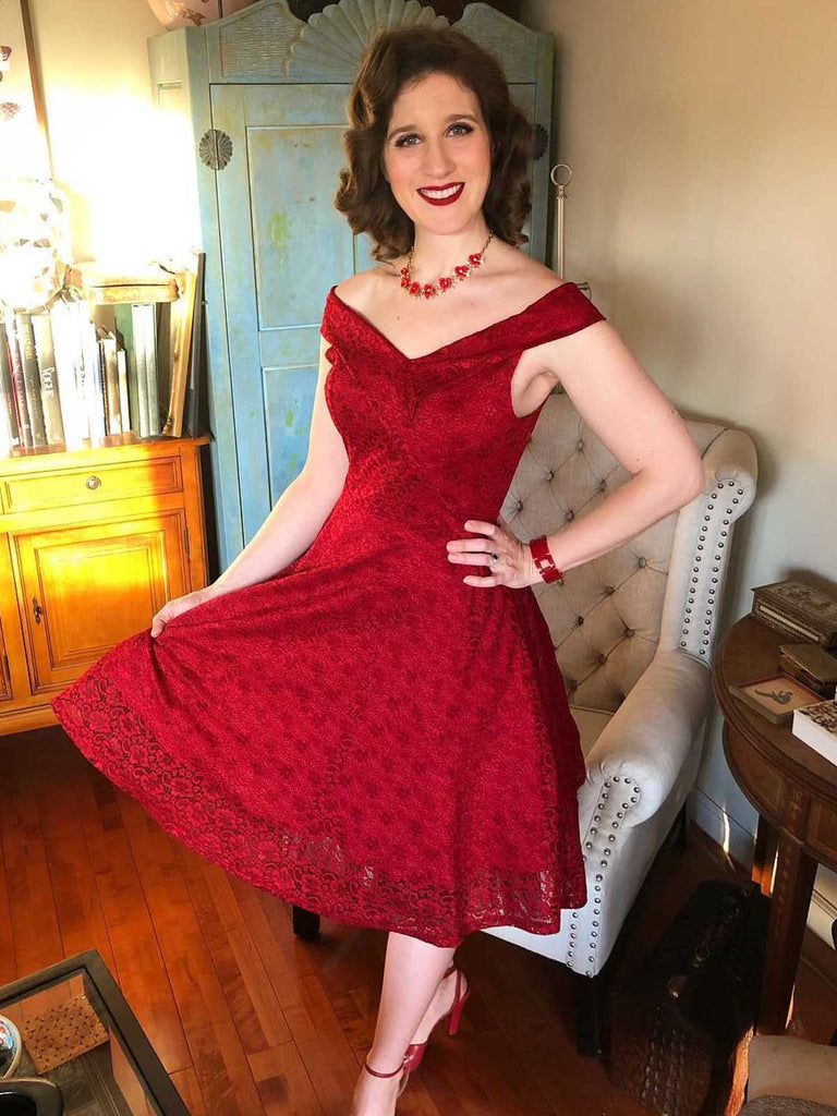 Robe Swing Annees 50 Dos Nu en Dentelle