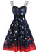 Robe de Noël Vintage Années 50 Bleue du Père Noël de Neige Soirée Cocktail Pin Up