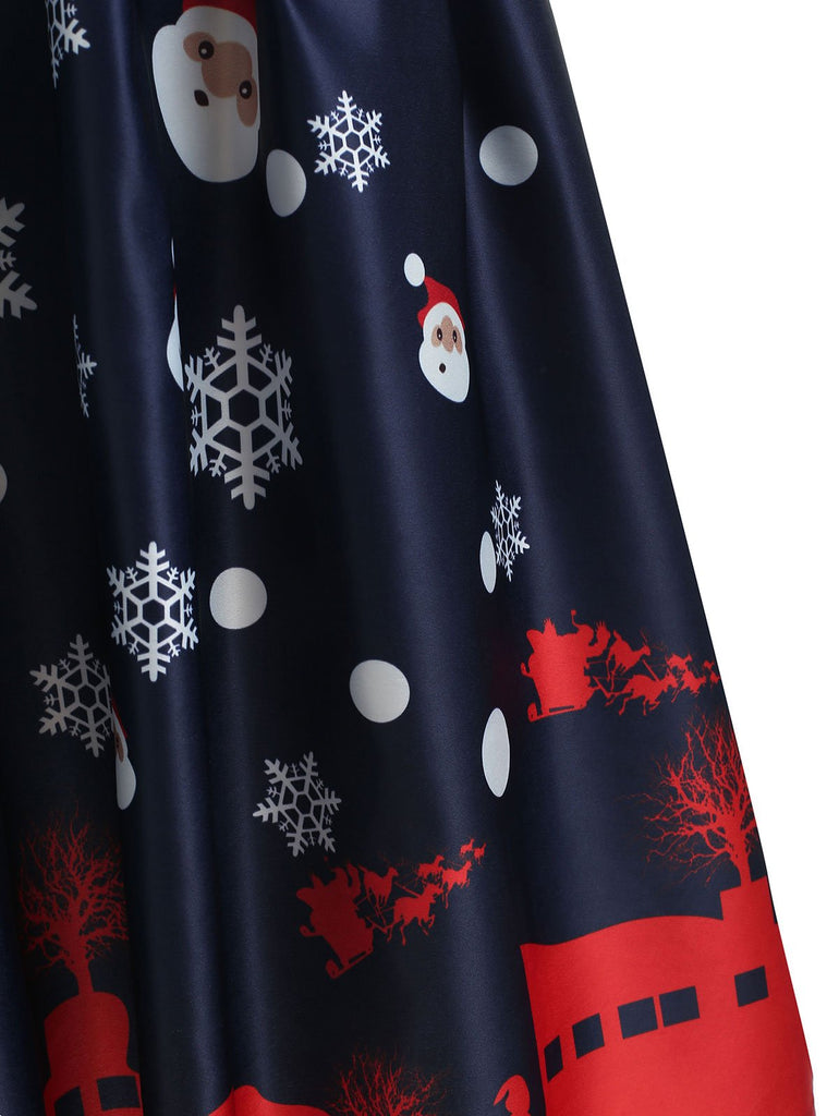 Robe de Noël Vintage Années 50 Bleue du Père Noël de Neige Soirée Cocktail Pin Up