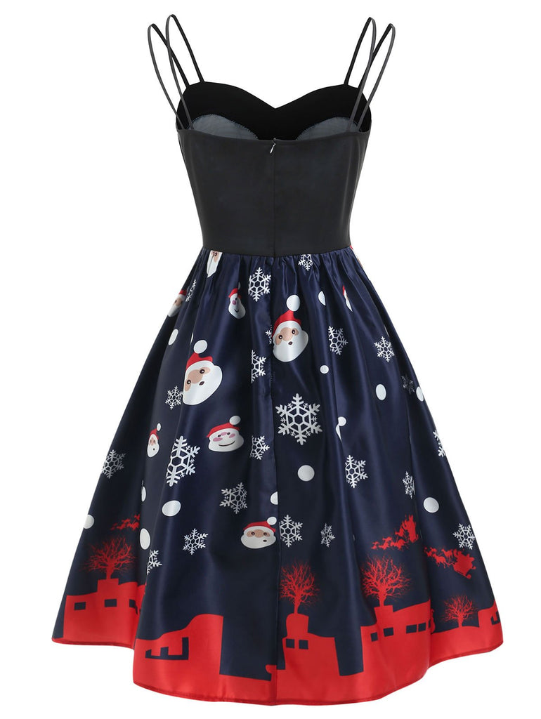 Robe de Noël Vintage Années 50 Bleue du Père Noël de Neige Soirée Cocktail Pin Up