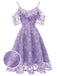 Robe Vintage Année 50 à Volants Dos Nu en dentelle Violet Soirée Cocktail