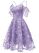 Robe Vintage Année 50 à Volants Dos Nu en Dentelle Violet Cocktail