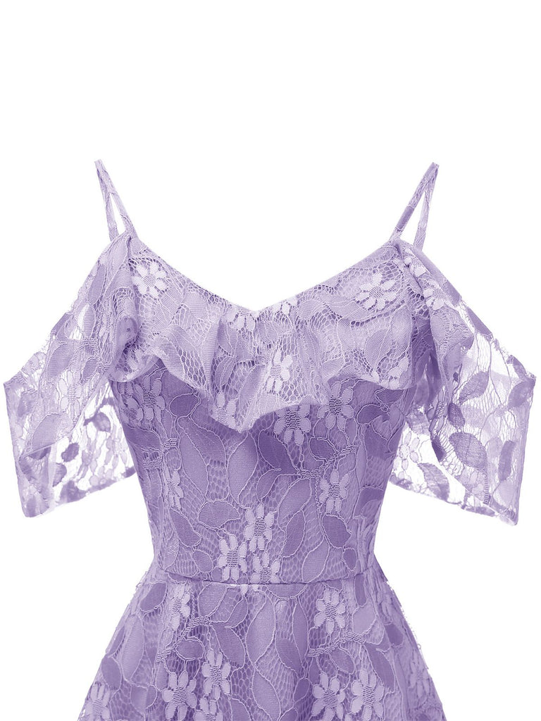 Robe Vintage Année 50 à Volants Dos Nu en dentelle Violet Soirée Cocktail