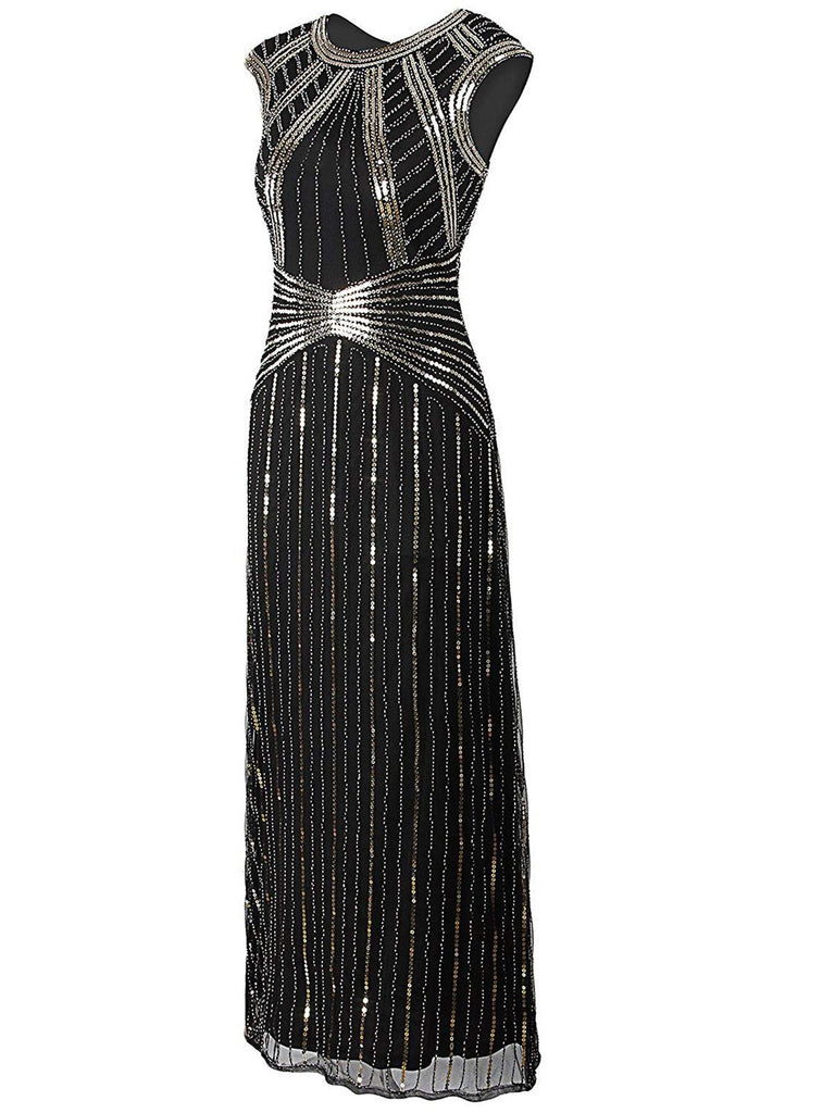 Robe Charleston Vintage Années 20 Gatsby à Sequins et Perles Soirée Cocktail