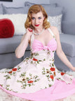 Robe Balançoire Année 50 Florale Rose à Licou