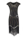 Robe de Soirée Noir Vintage Charleston 1920 Sans Manches à Franges Cocktail
