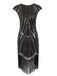 Robe de Soirée Noir Vintage Charleston 1920 Sans Manches à Franges Cocktail