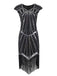 Robe de Soirée Noir Vintage Charleston 1920 Sans Manches à Franges Cocktail