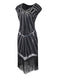 Robe de Soirée Noir Vintage Charleston 1920 Sans Manches à Franges Cocktail
