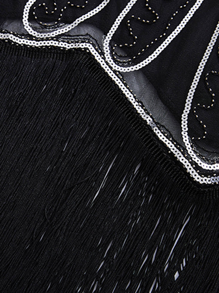 Robe de Soirée Noir Vintage Charleston 1920 Sans Manches à Franges Cocktail