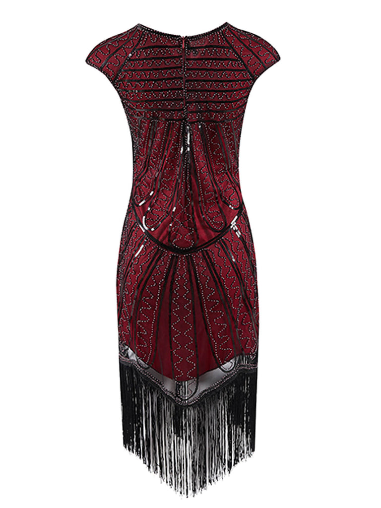 Robe de Soirée Rouge Vintage Charleston Année 20 Flapper Sans Manches à Franges
