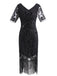 Robe Charleston Vintage Noir Année 20 de Soirée à Paillettes à Imprimé Floral