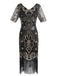 Robe Charleston Vintage Noir Année 20 de Soirée à Paillettes à Imprimé Floral