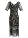 [Produits en Liquidation] Robe Charleston Vintage Noir Année 20 de Soirée à Paillettes à Imprimé Floral