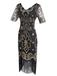 Robe Charleston Vintage Noir Année 20 de Soirée à Paillettes à Imprimé Floral