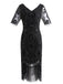 Robe Charleston Vintage Noir Année 20 de Soirée à Paillettes à Imprimé Floral