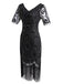 Robe Charleston Vintage Noir Année 20 de Soirée à Paillettes à Imprimé Floral