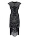 [Produits en Liquidation] Robe Charleston Noir Vintage Année 20 Gatsby Imprimer Perlée Frangé