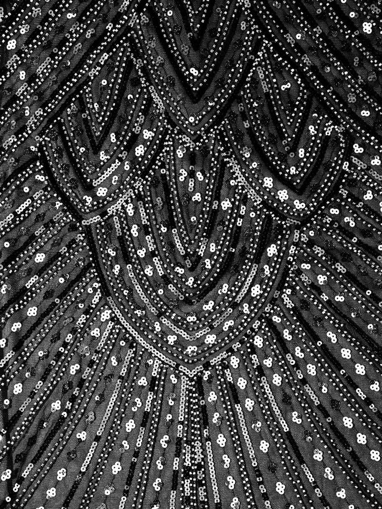 [Produits en Liquidation] Robe Charleston Noir Vintage Année 20 Gatsby Imprimer Perlée Frangé