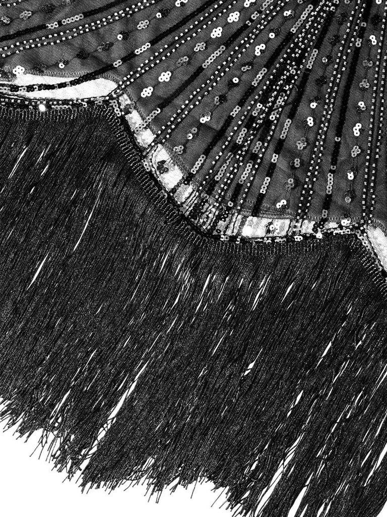 [Produits en Liquidation] Robe Charleston Noir Vintage Année 20 Gatsby Imprimer Perlée Frangé
