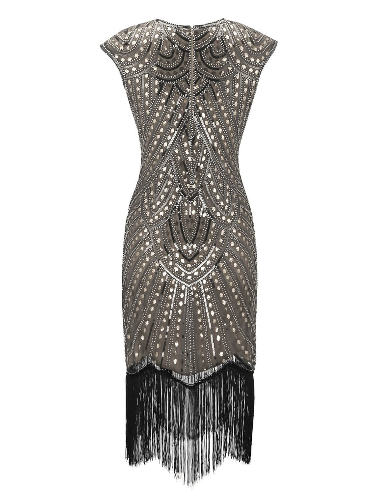 Robe Charleston Vintage Année 20 Gatsby Flapper Imprimer Perlée Frangé