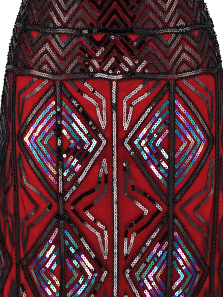 Robe Charleston Vintage Années 20 Gatsby Imprimée à Manches Courtes à Franges