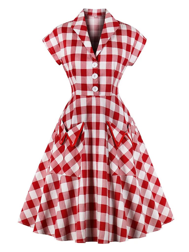 Robe Rockabilly Balançoire Années 50 à Carreaux Rouge