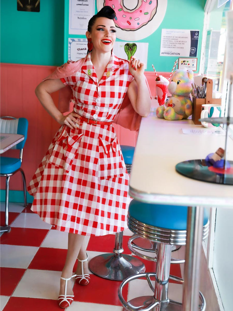 Robe Rockabilly Balançoire Années 50 à Carreaux Rouge