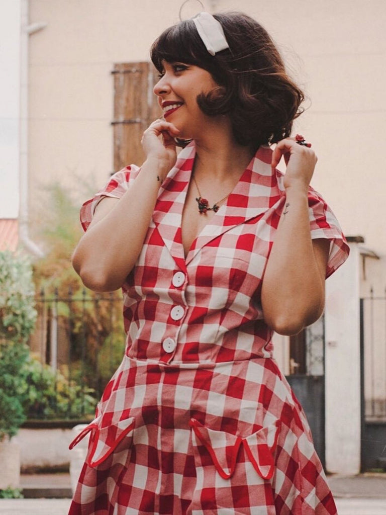 Robe Rockabilly Balançoire Années 50 à Carreaux Rouge