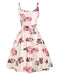 Robe Vintage Années 50 Trapèze À Fleurs Roses Pin Up Cocktail