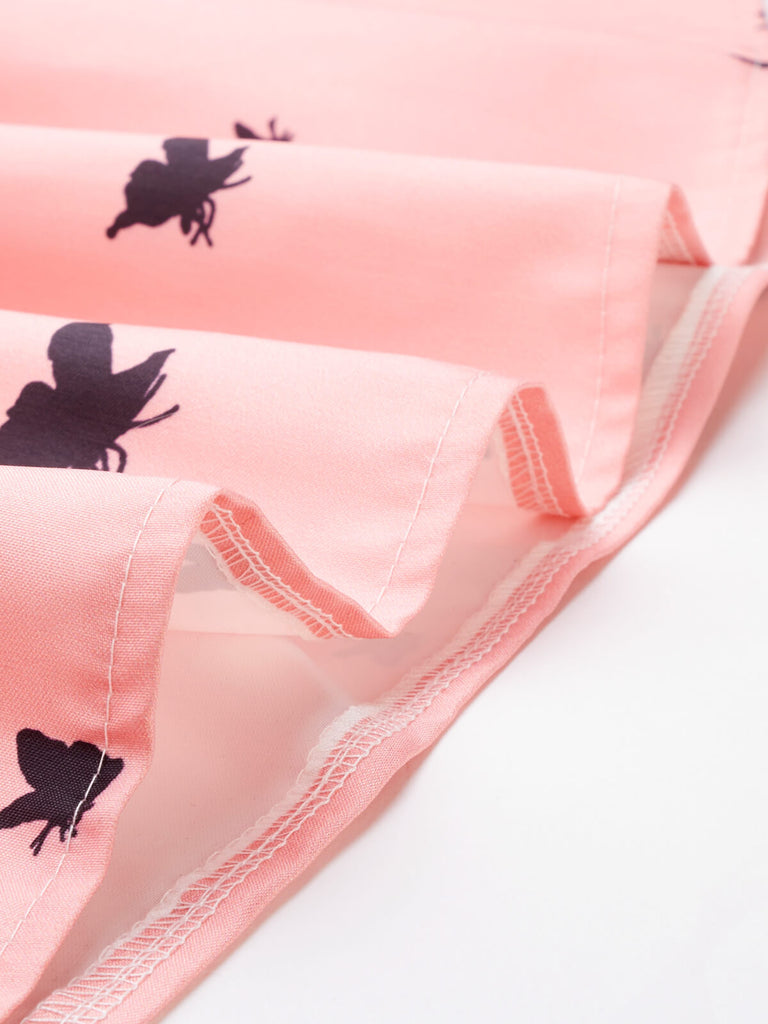 Robe Vintage Années 50 À Bretelles Papillon Rose Pin Up