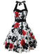 Robe Rockabilly Année 50 Swing À Col Licou Florale