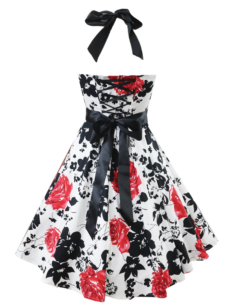 Robe Rockabilly Année 50 Swing À Col Licou Florale