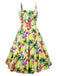 Robe Vintage Jaune Années 50 À Bretelles Flamant Pin Up
