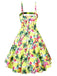 Robe Vintage Jaune Années 50 À Bretelles Flamant Pin Up
