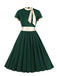 Robe Verte de Noël Vintage Années 50 Col Montant avec Nœud Papillon Chic