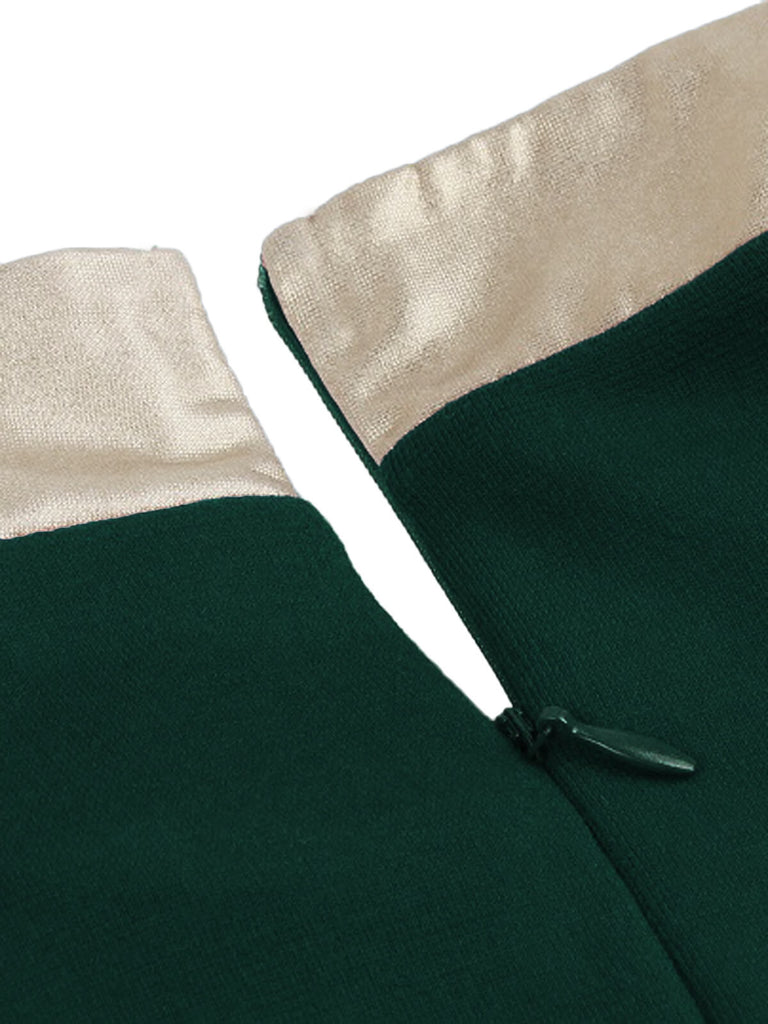 Robe Verte de Noël Vintage Années 50 Col Montant avec Nœud Papillon Chic