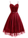 Robe Swing Vintage Rouge Année 50 en Dentelle Florale Soirée Cocktail Pin Up