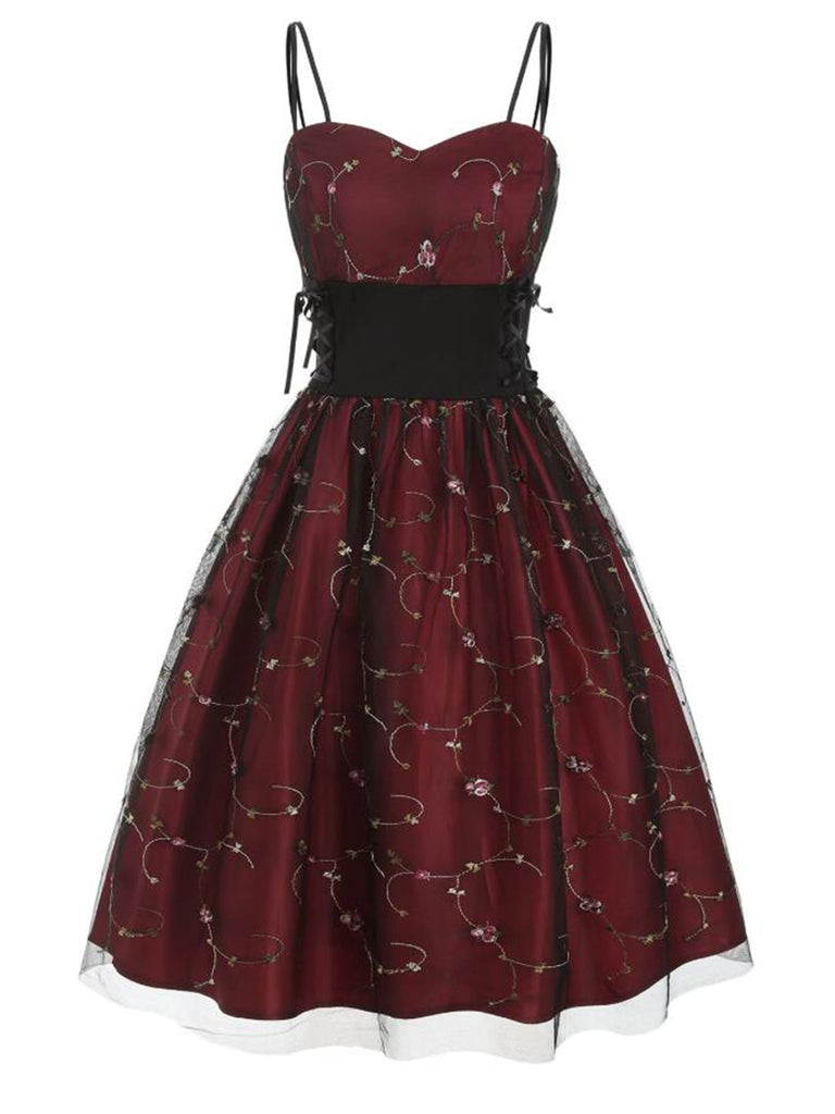 Robe Année 50 Bretelle Vin Rouge Cocktail
