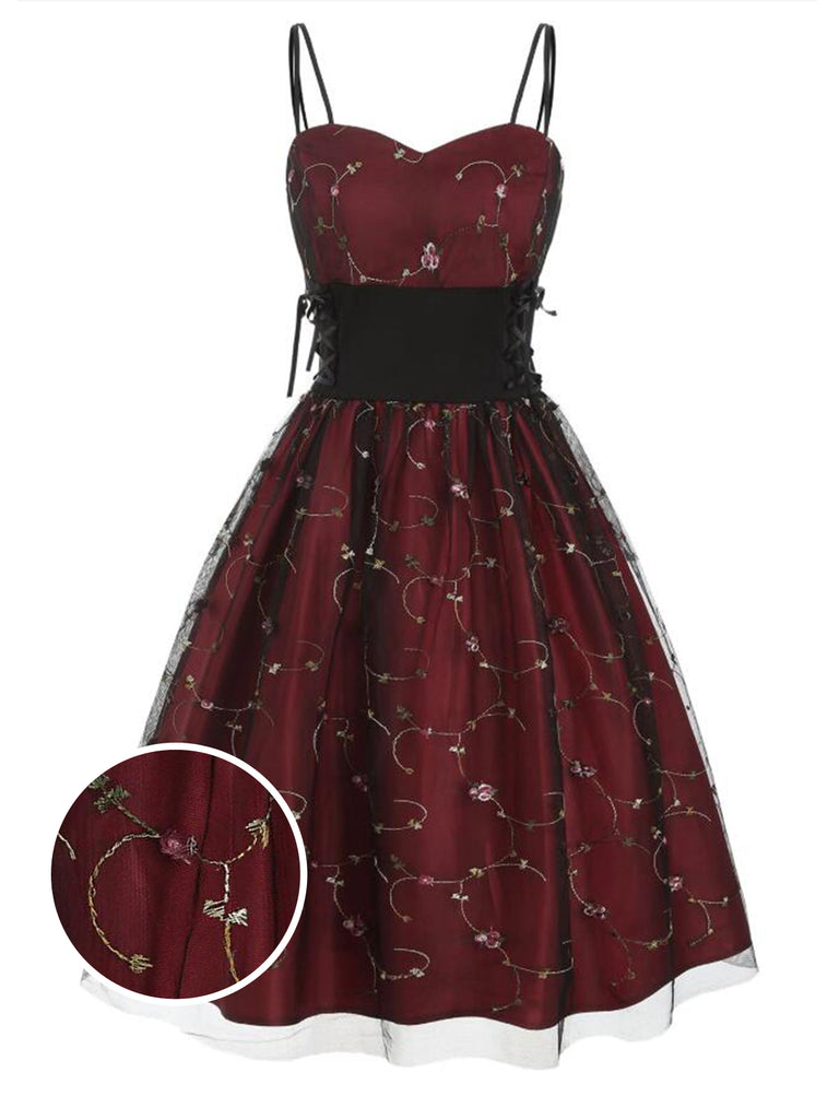 Robe Année 50 Bretelle Vin Rouge Cocktail