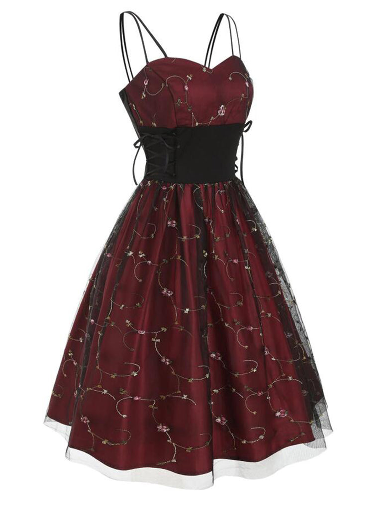 Robe Année 50 Bretelle Vin Rouge Cocktail