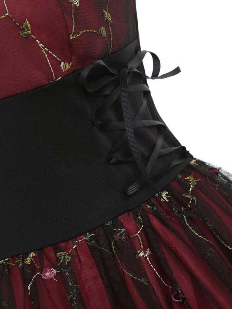 Robe Année 50 Bretelle Vin Rouge Cocktail