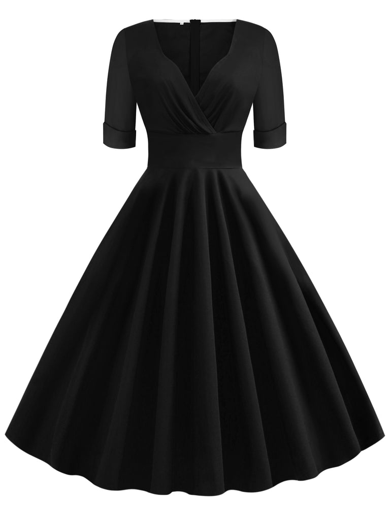 Robe Vintage Année 50 Demi-manches Col V Plain Cocktail Pin Up