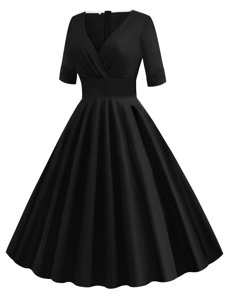 Robe Vintage Année 50 Demi-manches Col V Plain Cocktail Pin Up