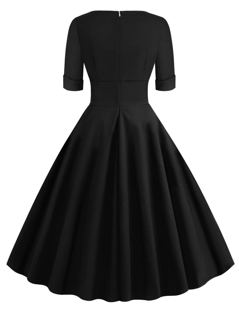 Robe Vintage Année 50 Demi-manches Col V Plain Cocktail Pin Up